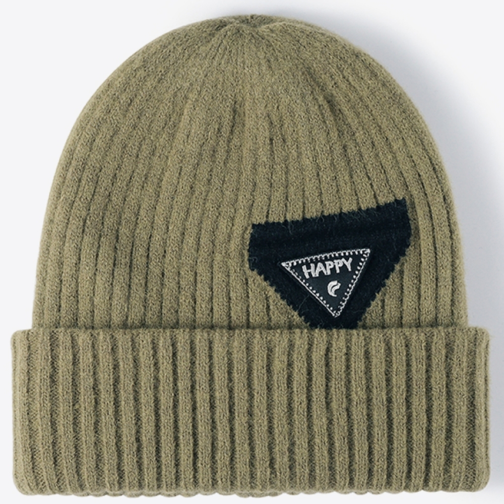 HAPPY Beanie Color Contrast Hat Ribbed Knit Minimalist Warm Toboggan Skull Cap